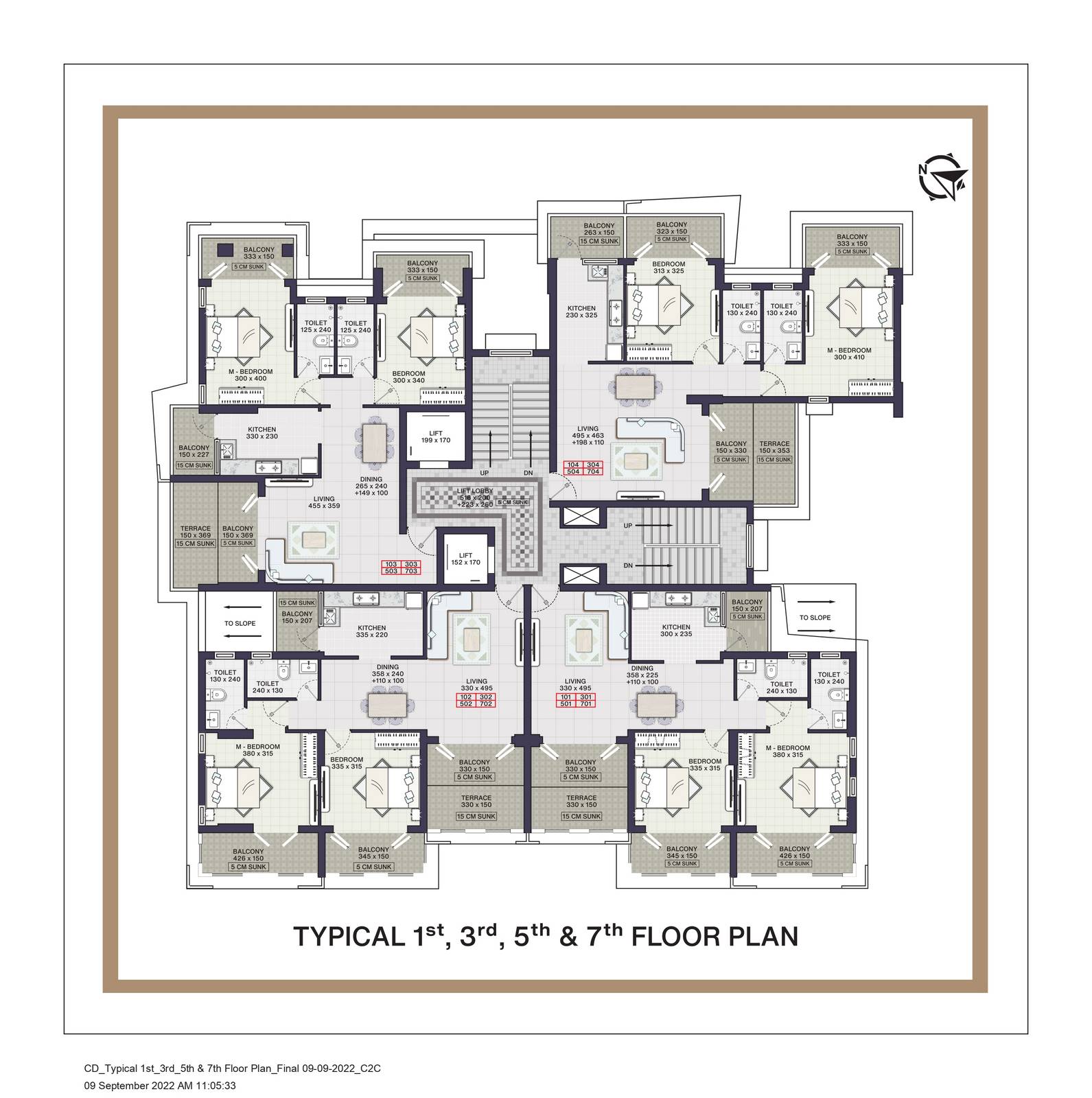 Typical 1st, 3rd, 5th & 7th Floor Plan