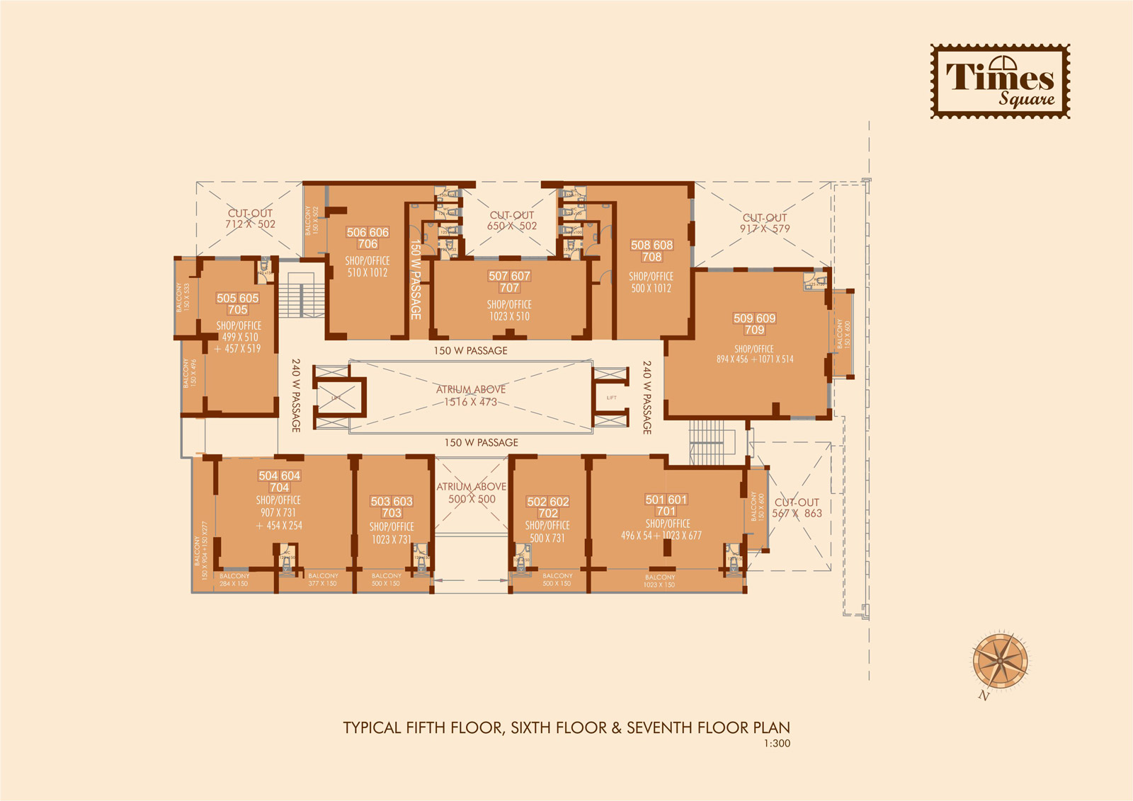 5th, 6th, 7th Floor Plans
